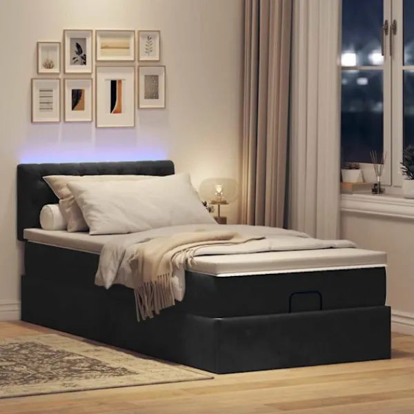 vidaXL Sängar>Ottoman sängram med madrass svart 90x200 cm sammet