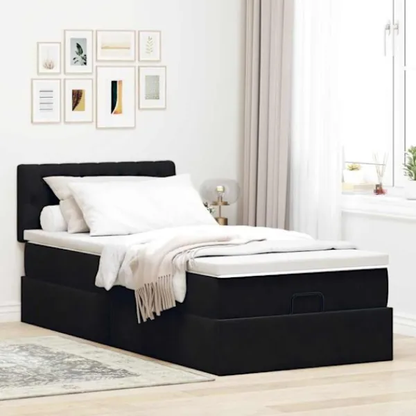 vidaXL Sängar>Ottoman sängram med madrass svart 90x200 cm sammet