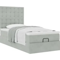 vidaXL Sängar>Ottoman sängram med madrasser ljusgrå 90x190 cm sammet