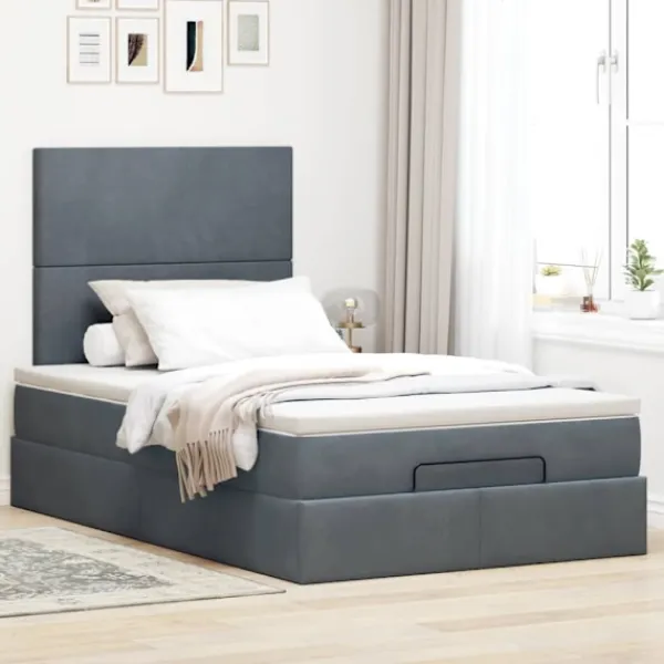 vidaXL Sängar>Ottoman sängram med madrasser mörkgrå 120x190 cm sammet