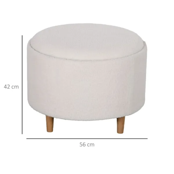 Northio Sittpuffar>Ottomansk Pall Med Förvaringsutrymme, Rund Ottoman Med Fällbart Lock, Träben, Modern, För Vardagsrum, Sovrum, Vit, Ø56 X 42 Cm