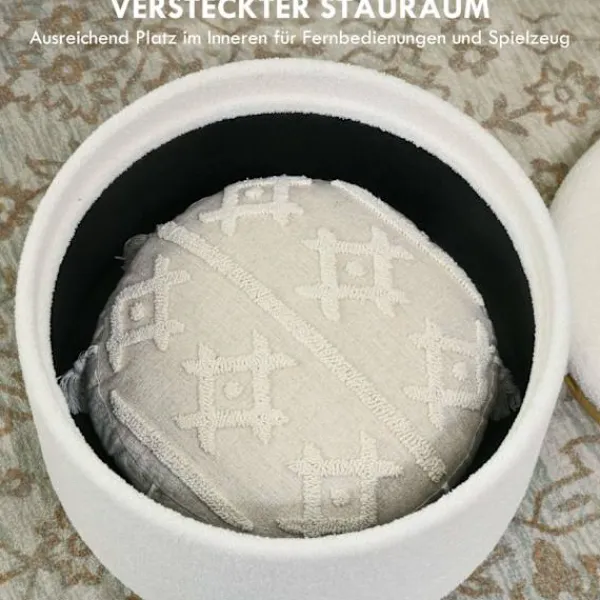 Northio Sittpuffar>Ottomansk Pall Med Förvaringsutrymme, Rund Ottoman Med Fällbart Lock, Träben, Modern, För Vardagsrum, Sovrum, Vit, Ø56 X 42 Cm