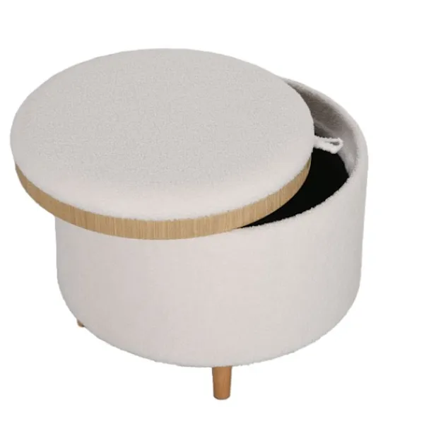 Northio Sittpuffar>Ottomansk Pall Med Förvaringsutrymme, Rund Ottoman Med Fällbart Lock, Träben, Modern, För Vardagsrum, Sovrum, Vit, Ø56 X 42 Cm