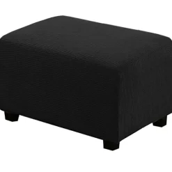Sittpuffar>Ottomanöverdrag Rektangulära Pufföverdrag, Tjock Jacquard Stretch Fotpall Överdrag Möbelskydd Pallöverdrag med Elastisk Botten (Svart)