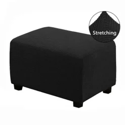 Sittpuffar>Ottomanöverdrag Rektangulära Pufföverdrag, Tjock Jacquard Stretch Fotpall Överdrag Möbelskydd Pallöverdrag med Elastisk Botten (Svart)