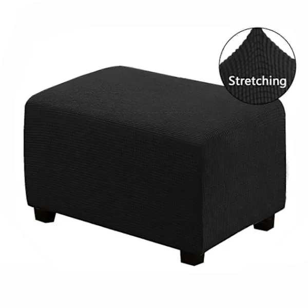 Sittpuffar>Ottomanöverdrag Rektangulära Pufföverdrag, Tjock Jacquard Stretch Fotpall Överdrag Möbelskydd Pallöverdrag med Elastisk Botten (Svart)