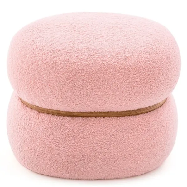 Northio Sittpuffar>Oval pall med halkfria fotkuddar Vadderad dressingpall gjord av Sherpa rosa 44 x 35 x 35 cm