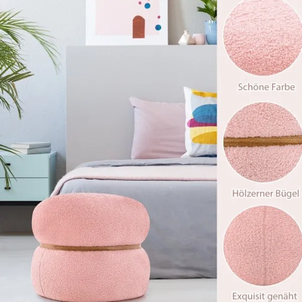 Northio Sittpuffar>Oval pall med halkfria fotkuddar Vadderad dressingpall gjord av Sherpa rosa 44 x 35 x 35 cm
