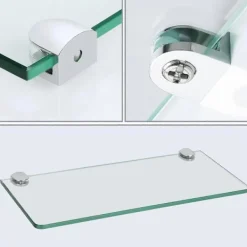 Hyllor>4-pack Glashyllfästen, Justerbara Klämfästen för Hyllor, Väggmonterade Klämmor för 6-8 mm Glashyllor, Badrumsklämma Hållare Stöd Hårdvara