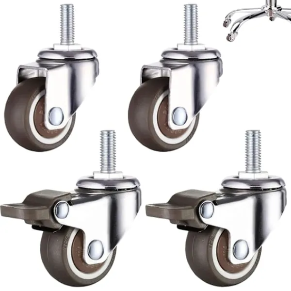 AIZHENCHEN Kontorsmöbler>4-pack M8 x 15 mm gängade svängbara hjul med bromsar, 50 mm tysta styrhjul för inomhusmöbler, 360-graders rotation, 2 bromsar