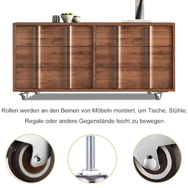 AIZHENCHEN Kontorsmöbler>4-pack M8 x 15 mm gängade svängbara hjul med bromsar, 50 mm tysta styrhjul för inomhusmöbler, 360-graders rotation, 2 bromsar
