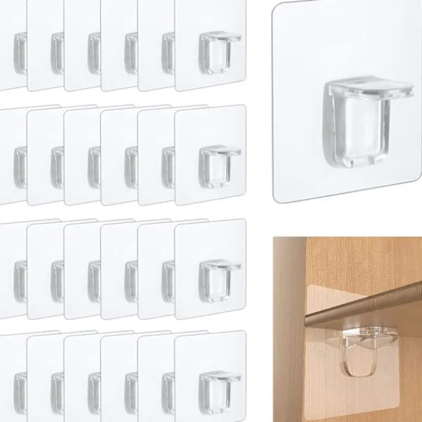 Hyllor>24-pack självhäftande hyllstöd, 6 x 6 cm hyllstöd, transparenta D'é