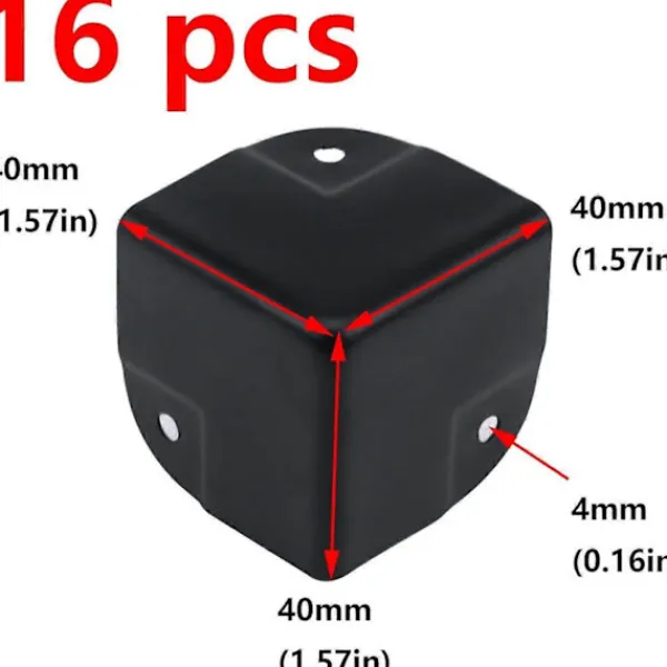 Kistor & Koffertar>16-pack Svarta Hörnskydd i Metall, 1,57" Kantbeskydd för Lådor, Hörnskydd i Metall för Högtalare (40×40×40mm)