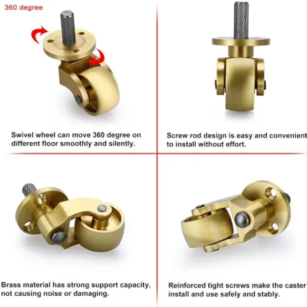 Stolar>4-pack Universala Mässing Hjul, 360 Graders Rotation, Gängade Stam Hjul, Tunga Metall Swivel Hjul, Flyttbara Hjul Ersättningar för Möbel