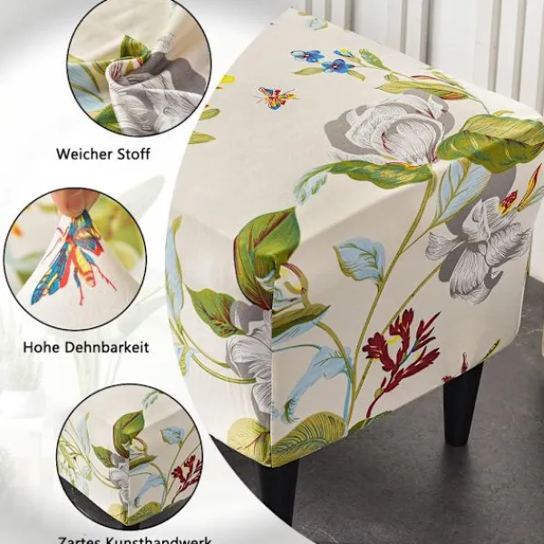 Sittpuffar>Pallöverdrag, Pallöverdrag för Rektangulär Fotpall, Stretchöverdrag Pallöverdrag Pallskydd Tvättbart Pallöverdrag (Blomma och Blad)