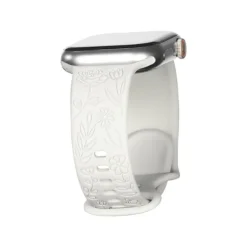 Sittpuffar>Passar iwatchS9 876SE Apple Watch armband präglat liten ros silikon Rosor - vit 42/44/45/49mm