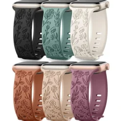 Sittpuffar>Passar iwatchS9 876SE Apple Watch armband präglat liten ros silikon Rosor - vit 42/44/45/49mm