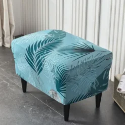 Sittpuffar>1PC (Lake Blue Leaves)Ottoman Cover Rectangular Stretch Ottoman C