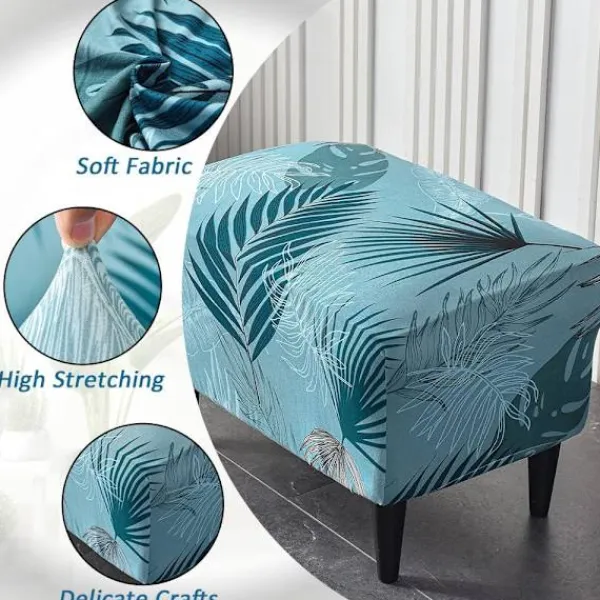 Sittpuffar>1PC (Lake Blue Leaves)Ottoman Cover Rectangular Stretch Ottoman C