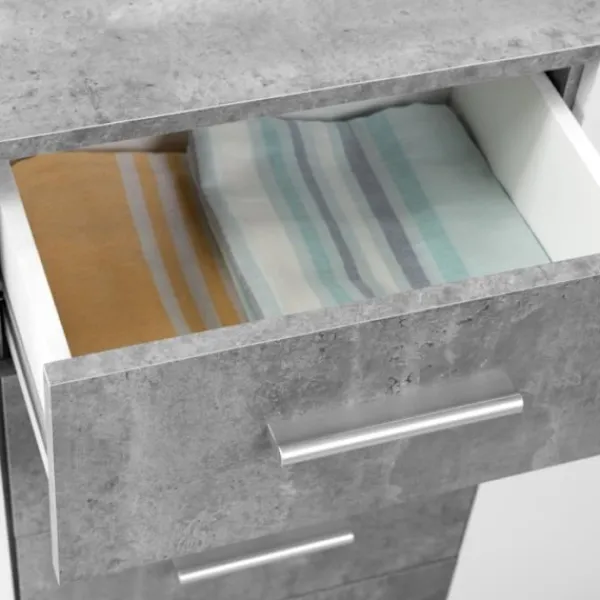 Sideboards>PILVI låg skänk - 2 luckor och 4 lådor - Vit och lätt betong - L 122,6 x D 34,2 x H 81,1 cm