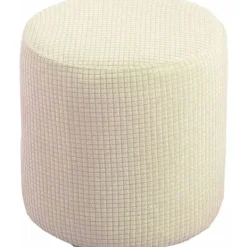 Sittpuffar>{PL}Mjukt Jacquard Ottoman Pufföverdrag, 30x30cm, Mjölkvit, Stretch Fyrkantigt/Runt Fotpallsskydd med Elastisk Botten