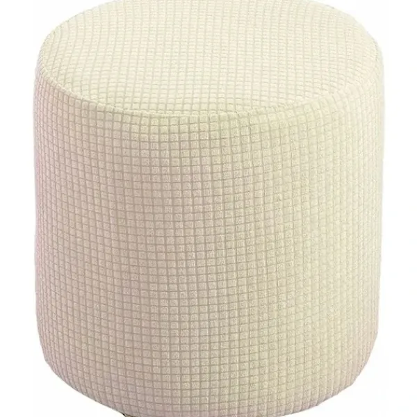 Sittpuffar>{PL}Mjukt Jacquard Ottoman Pufföverdrag, 30x30cm, Mjölkvit, Stretch Fyrkantigt/Runt Fotpallsskydd med Elastisk Botten