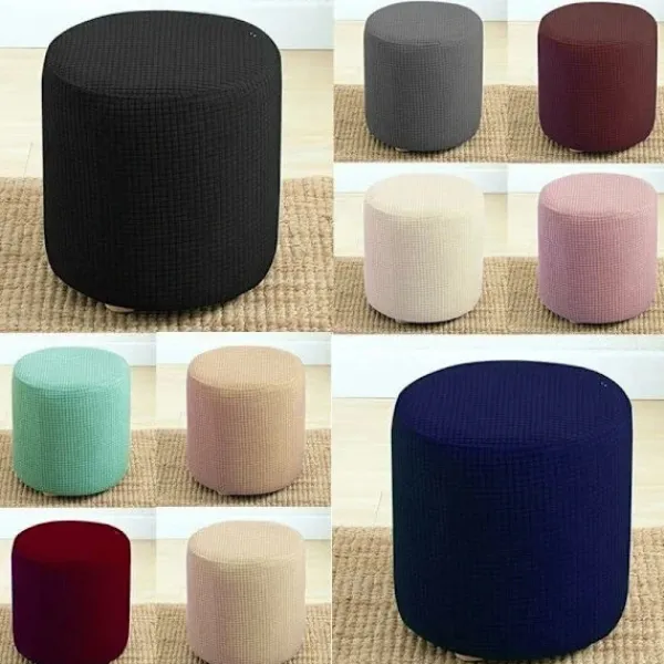 Sittpuffar>{PL}Mjukt Jacquard Ottoman Pufföverdrag, 30x30cm, Mjölkvit, Stretch Fyrkantigt/Runt Fotpallsskydd med Elastisk Botten
