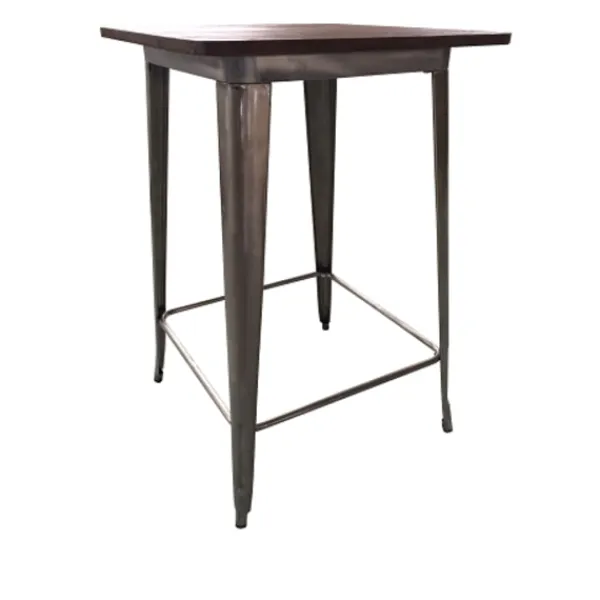 Tusent Matbord>Plåt bar bord med toppskiva i alm trä 70 x 70