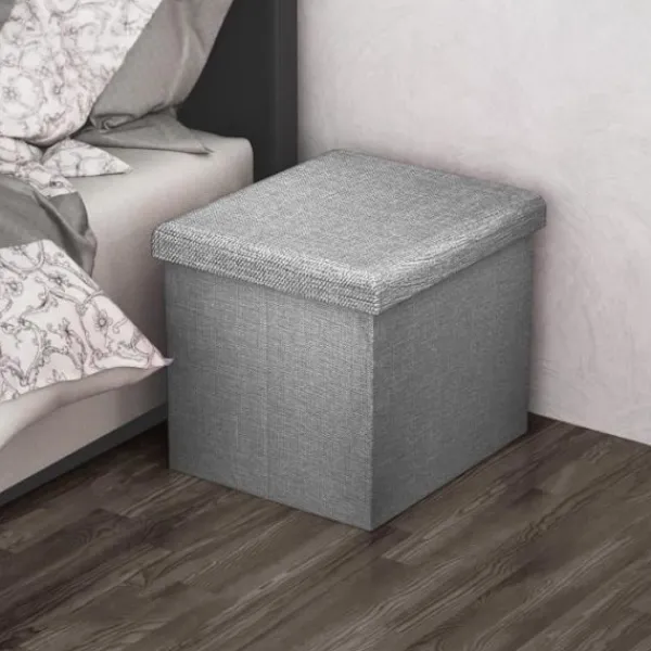 INTIRILIFE Sittpuffar>Pouf - - 30x30x30 cm - Grå Alaska - Linne-look - Multifunktionell