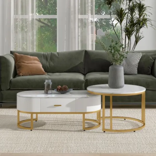 Soffbord>Premium soffbordsset guld - tvådelade metallbord - Nobel design för vardagsrum - setbord med högglansoptik