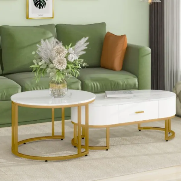 Soffbord>Premium soffbordsset guld - tvådelade metallbord - Nobel design för vardagsrum - setbord med högglansoptik