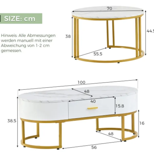 Soffbord>Premium soffbordsset guld - tvådelade metallbord - Nobel design för vardagsrum - setbord med högglansoptik