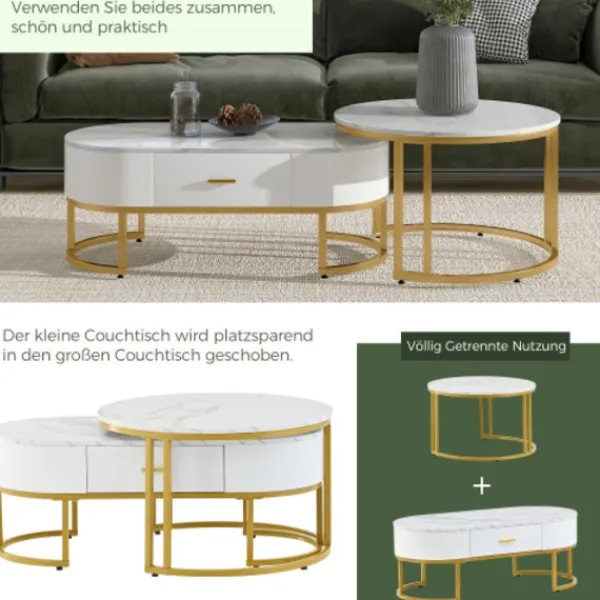 Soffbord>Premium soffbordsset guld - tvådelade metallbord - Nobel design för vardagsrum - setbord med högglansoptik