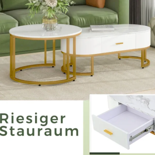 Soffbord>Premium soffbordsset guld - tvådelade metallbord - Nobel design för vardagsrum - setbord med högglansoptik