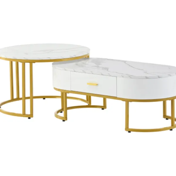 Soffbord>Premium soffbordsset guld - tvådelade metallbord - Nobel design för vardagsrum - setbord med högglansoptik