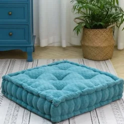 Sittpuffar>Puff fyrkantig golvkudde Chenille golvkudde Meditationskudde Tjock tuftad kudde för vardagsrum Yoga sovrumssoffa Turkos 19x19x4