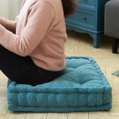 Sittpuffar>Puff fyrkantig golvkudde Chenille golvkudde Meditationskudde Tjock tuftad kudde för vardagsrum Yoga sovrumssoffa Turkos 19x19x4