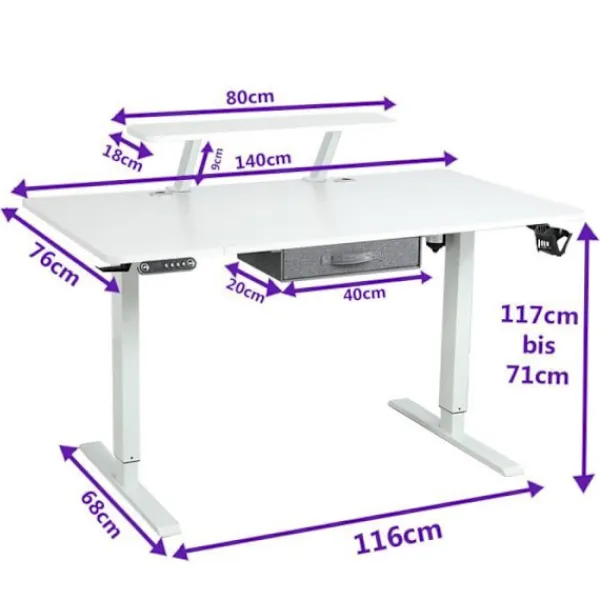 RADLOVE Kontorsmöbler>140cm Elektriskt sitt-stående skrivbord med förvaring & hylla -