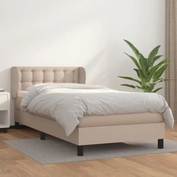vidaXL Sängar>Ramsäng med bäddmadrass cappuccino 80x200 cm konstläder