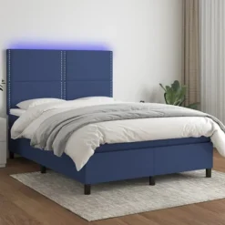 vidaXL Sängar>Ramsäng med madrass & LED blå 140x190 cm tyg