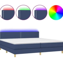 vidaXL Sängar>Ramsäng med madrass & LED blå 200x200 cm tyg