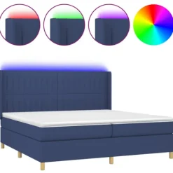 vidaXL Sängar>Ramsäng med madrass & LED blå 200x200 cm tyg