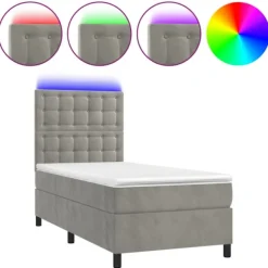 vidaXL Sängar>Ramsäng med madrass & LED ljusgrå 90x200 cm sammet