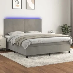 vidaXL Sängar>Ramsäng med madrass & LED ljusgrå 180x200 cm sammet