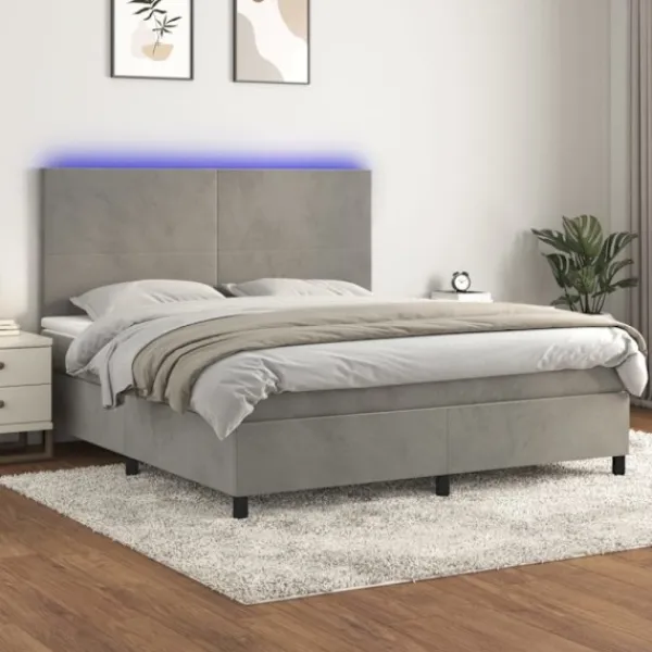 vidaXL Sängar>Ramsäng med madrass & LED ljusgrå 180x200 cm sammet