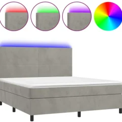 vidaXL Sängar>Ramsäng med madrass & LED ljusgrå 180x200 cm sammet