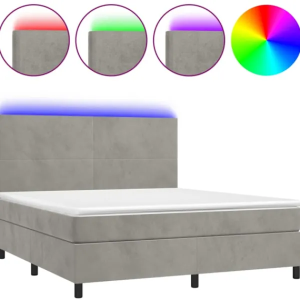 vidaXL Sängar>Ramsäng med madrass & LED ljusgrå 180x200 cm sammet
