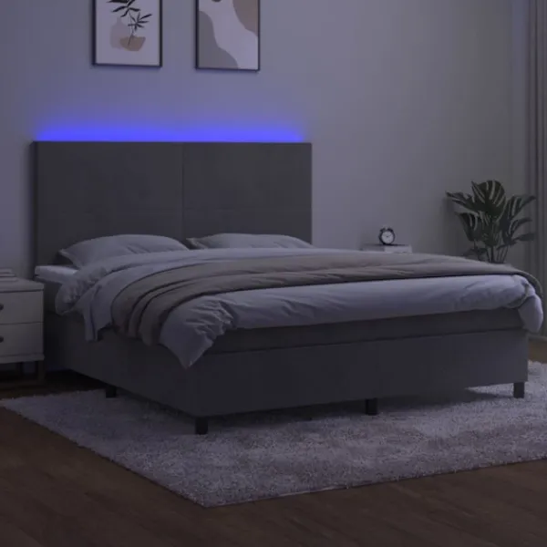 vidaXL Sängar>Ramsäng med madrass & LED ljusgrå 180x200 cm sammet