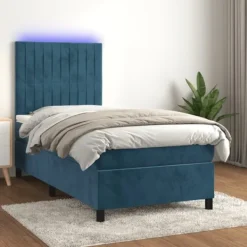 vidaXL Sängar>Ramsäng med madrass & LED mörkblå 80x200 cm sammet
