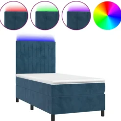 vidaXL Sängar>Ramsäng med madrass & LED mörkblå 80x200 cm sammet